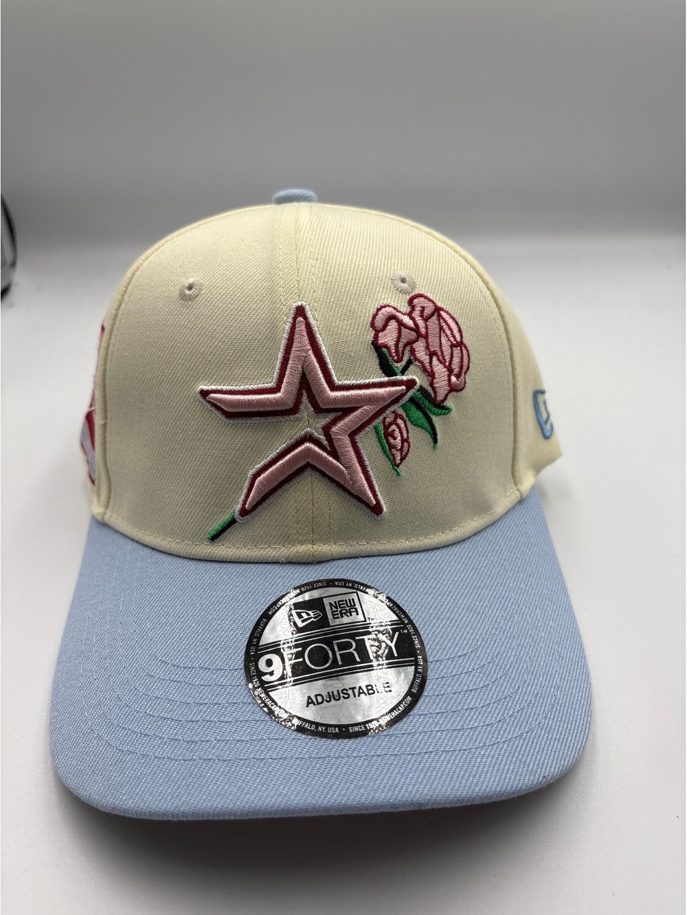 New Era 9FORTY Adjustable Hat with Pink Star and Rose Embroidery